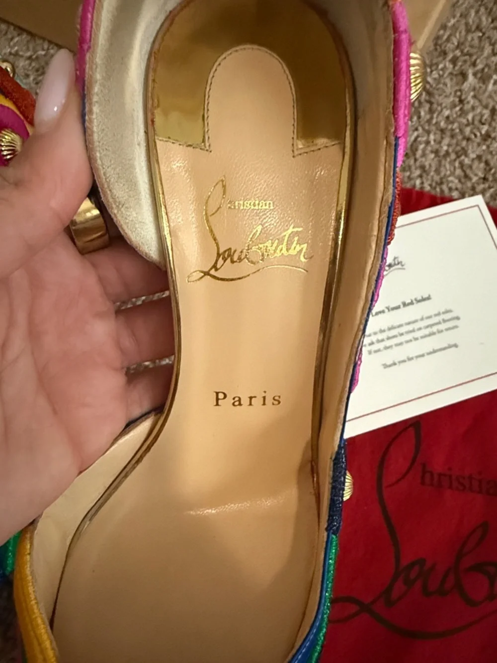 Christian Louboutin Multicolor Embroidered Pointed Toe Stiletto with Red Sole - Picture 2 of 9